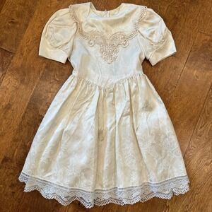 Vintage 70s/80s Gunne Sax Cream Lace Dress Puff Sleeve‎ Formal Wedding Girls 6X